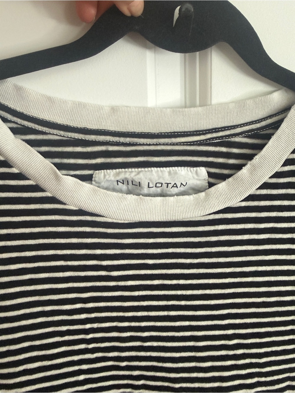 NWT Nili Lotan Brady Tee Shirt Dark Navy White Stripe 100% Cotton USA -Size S - Picture 4 of 9